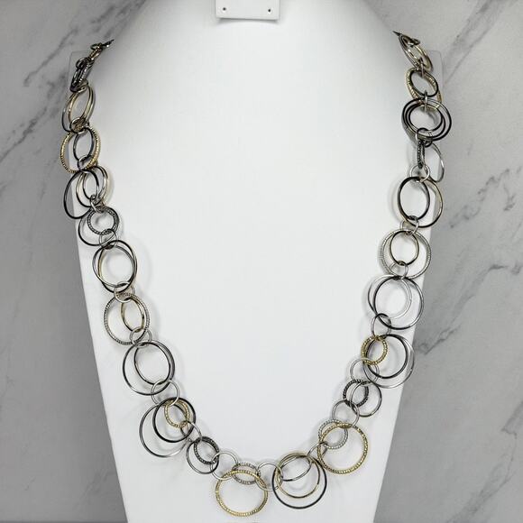 Jennifer Lopez Chunky Silver Gold Circle Chain Link Statement Necklace ✨ - Picture 1 of 13
